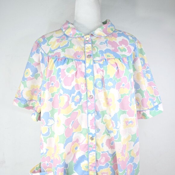 Vintage 80s 90s Cathy MultiColor  Floral Pearl Snap House Dress Nightgown Duster - Picture 2 of 9